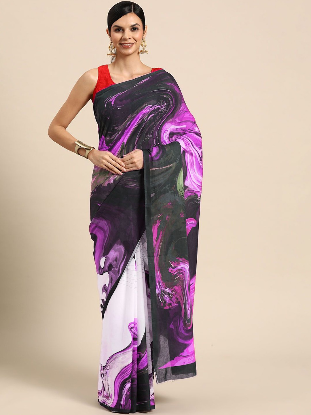 

BUTA BUTI Abstract Printed Cotton Saree, Pink