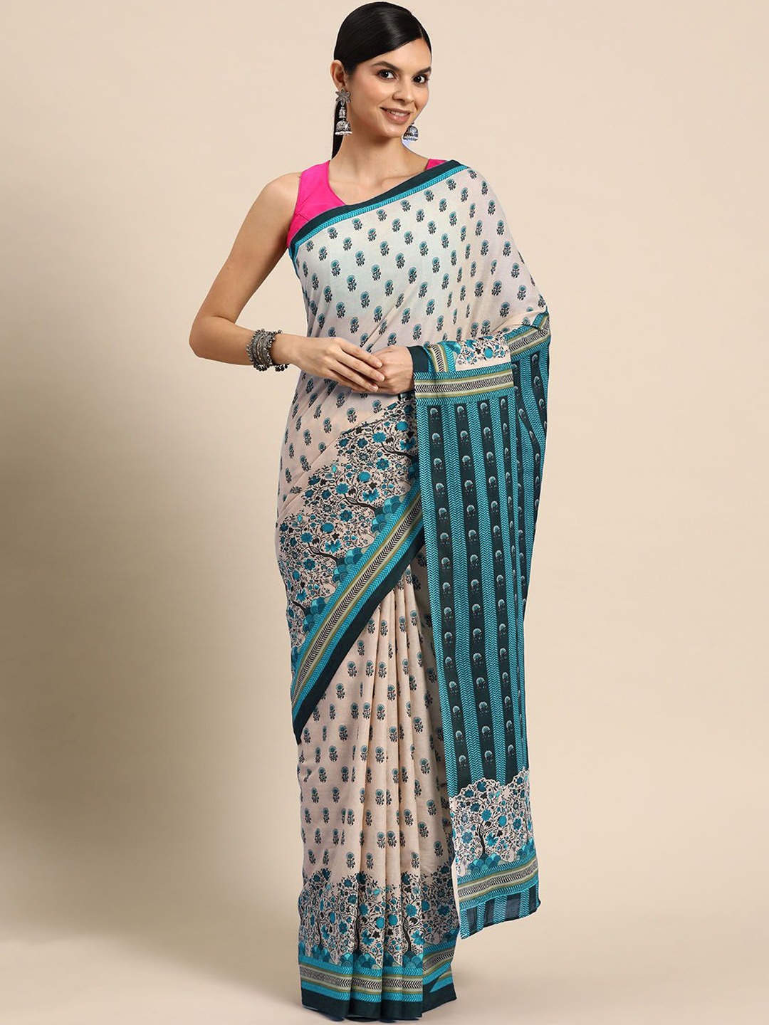 

BUTA BUTI Ethnic Motifs Cotton Saree, Blue