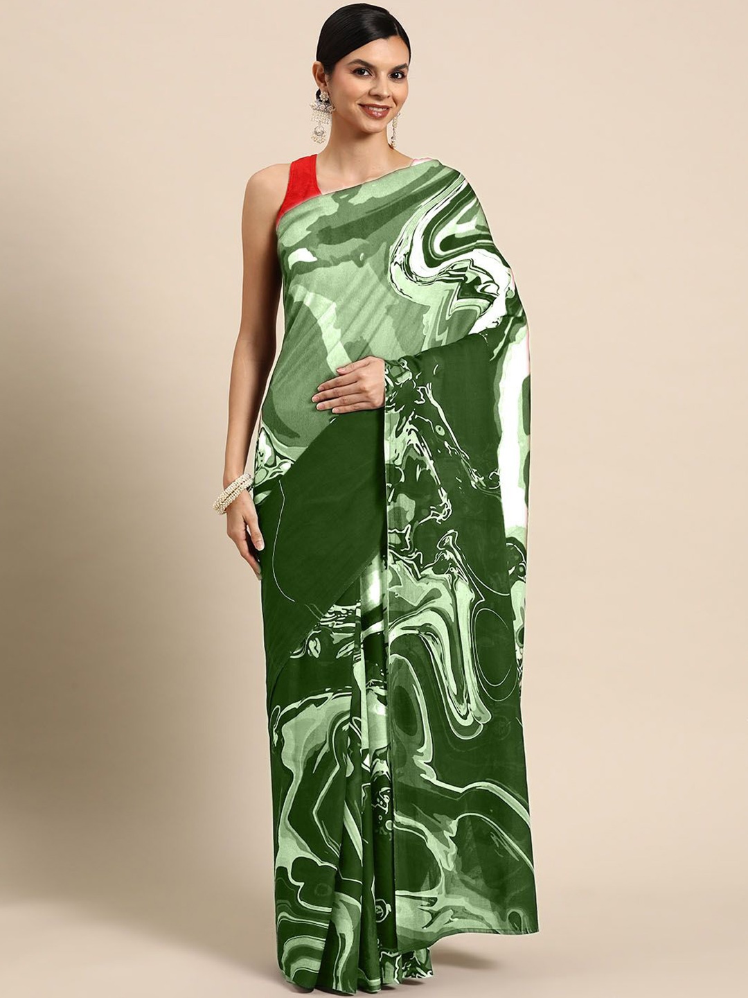 

BUTA BUTI Abstract Printed Cotton Saree, Green