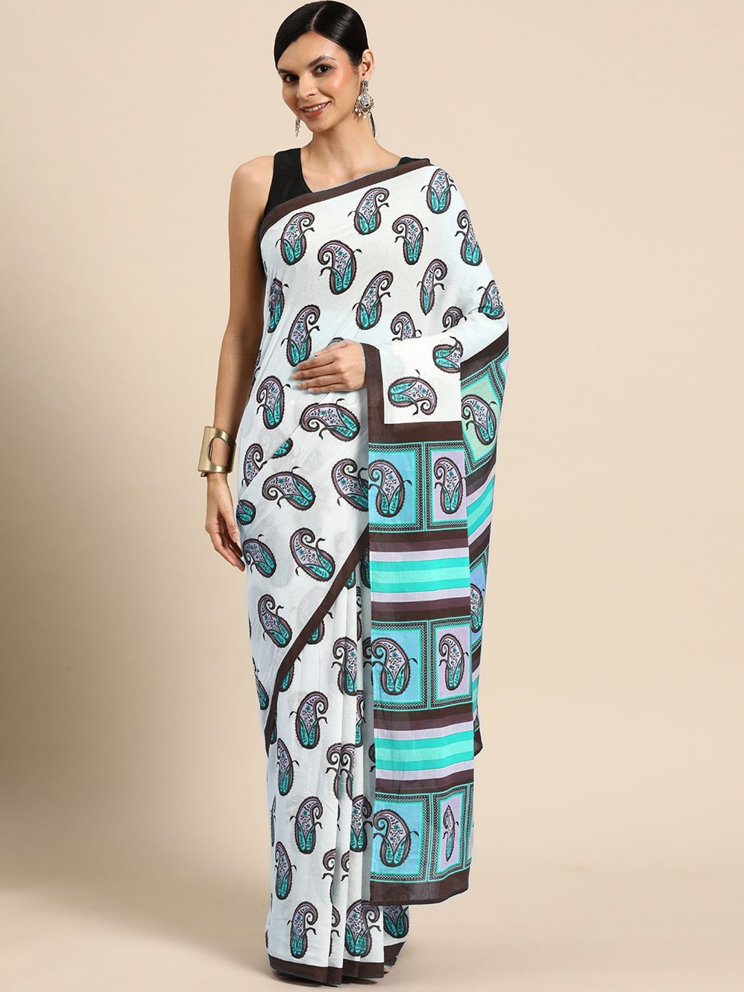 

BUTA BUTI Floral Pure Cotton Saree, Blue