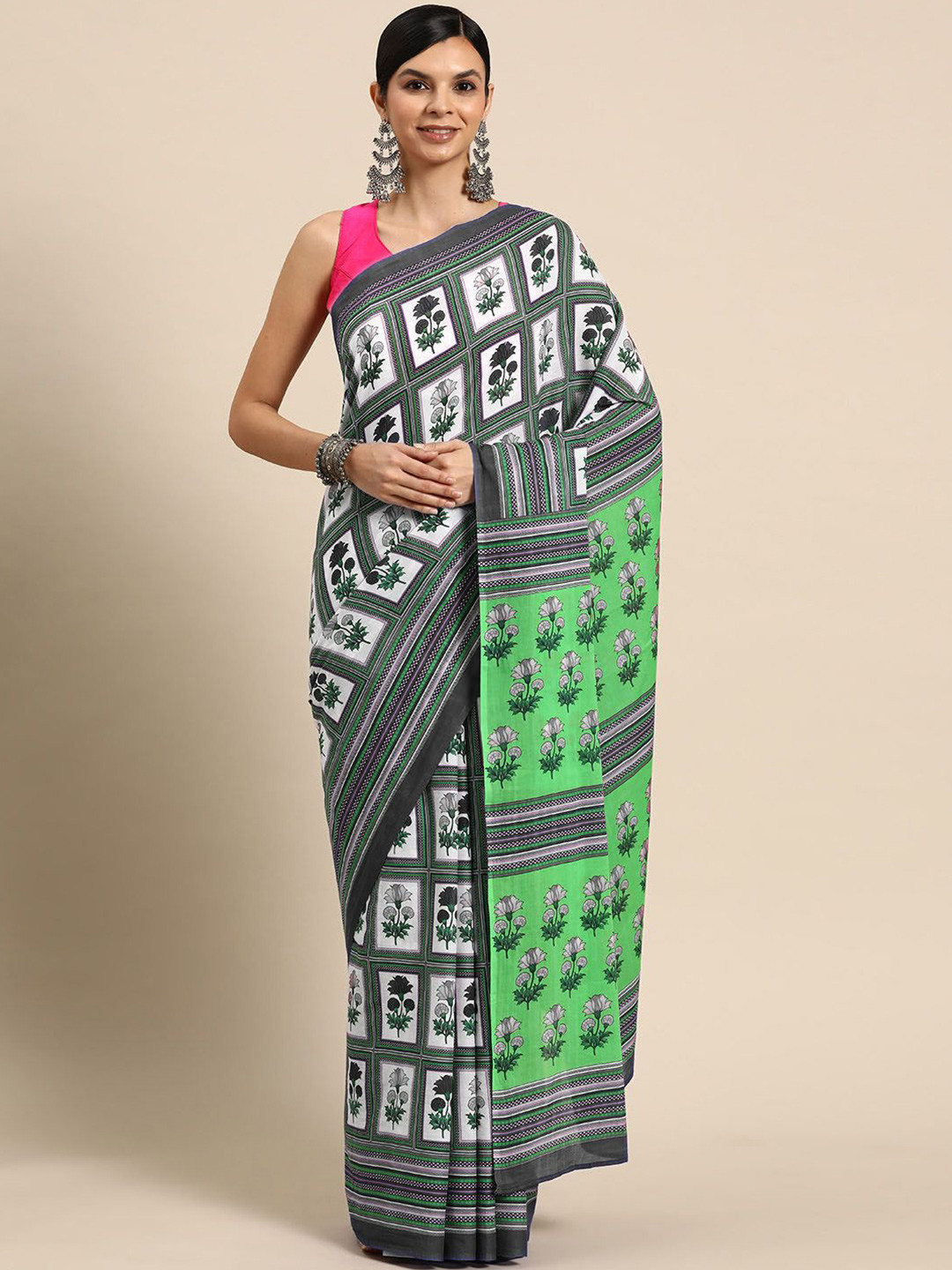 

BUTA BUTI Floral Printed Cotton Saree, Grey