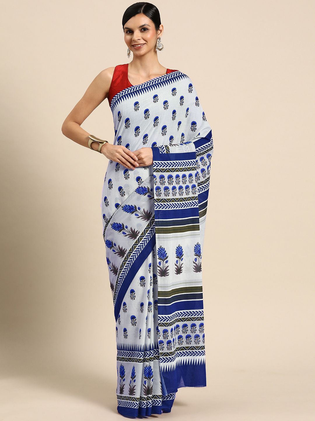 

BUTA BUTI Floral Pure Cotton Saree, White