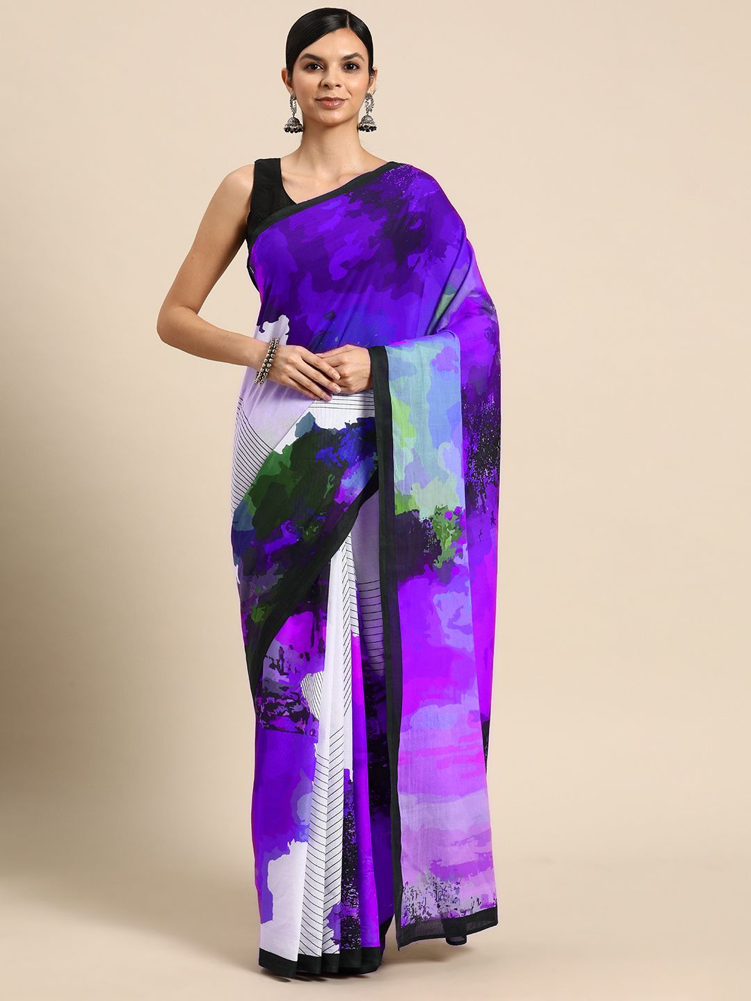 

BUTA BUTI Abstract Print Pure Cotton Saree, Purple