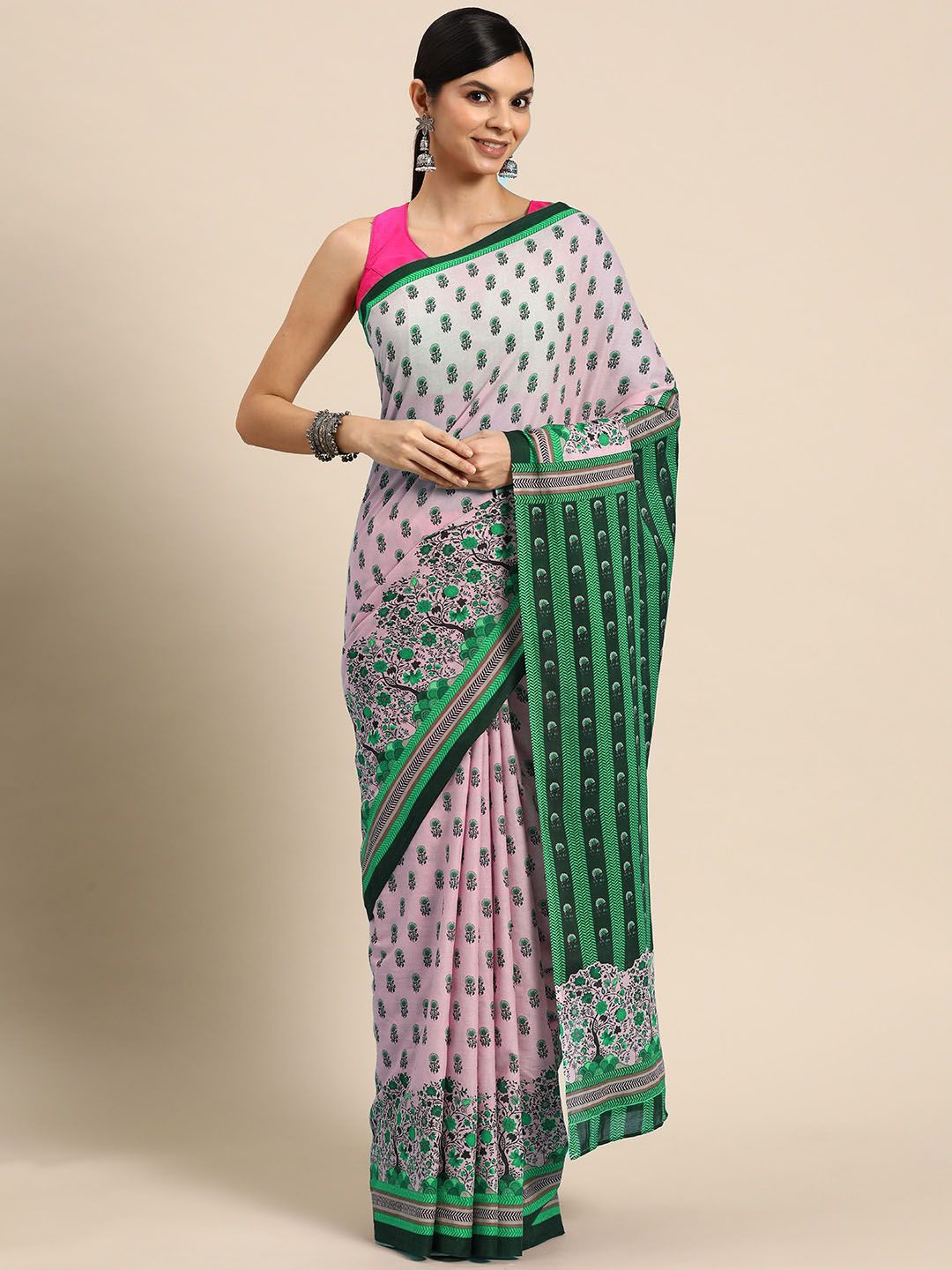 

BUTA BUTI Floral Pure Cotton Saree, Green