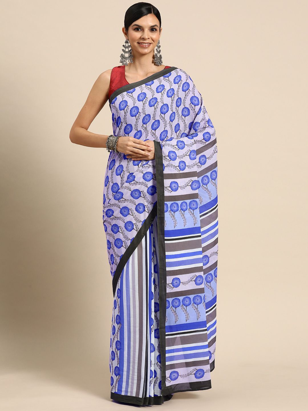 

BUTA BUTI Floral Pure Cotton Saree, Blue
