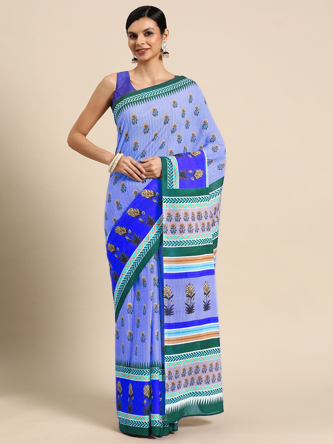 

BUTA BUTI Floral Pure Cotton Saree, Blue