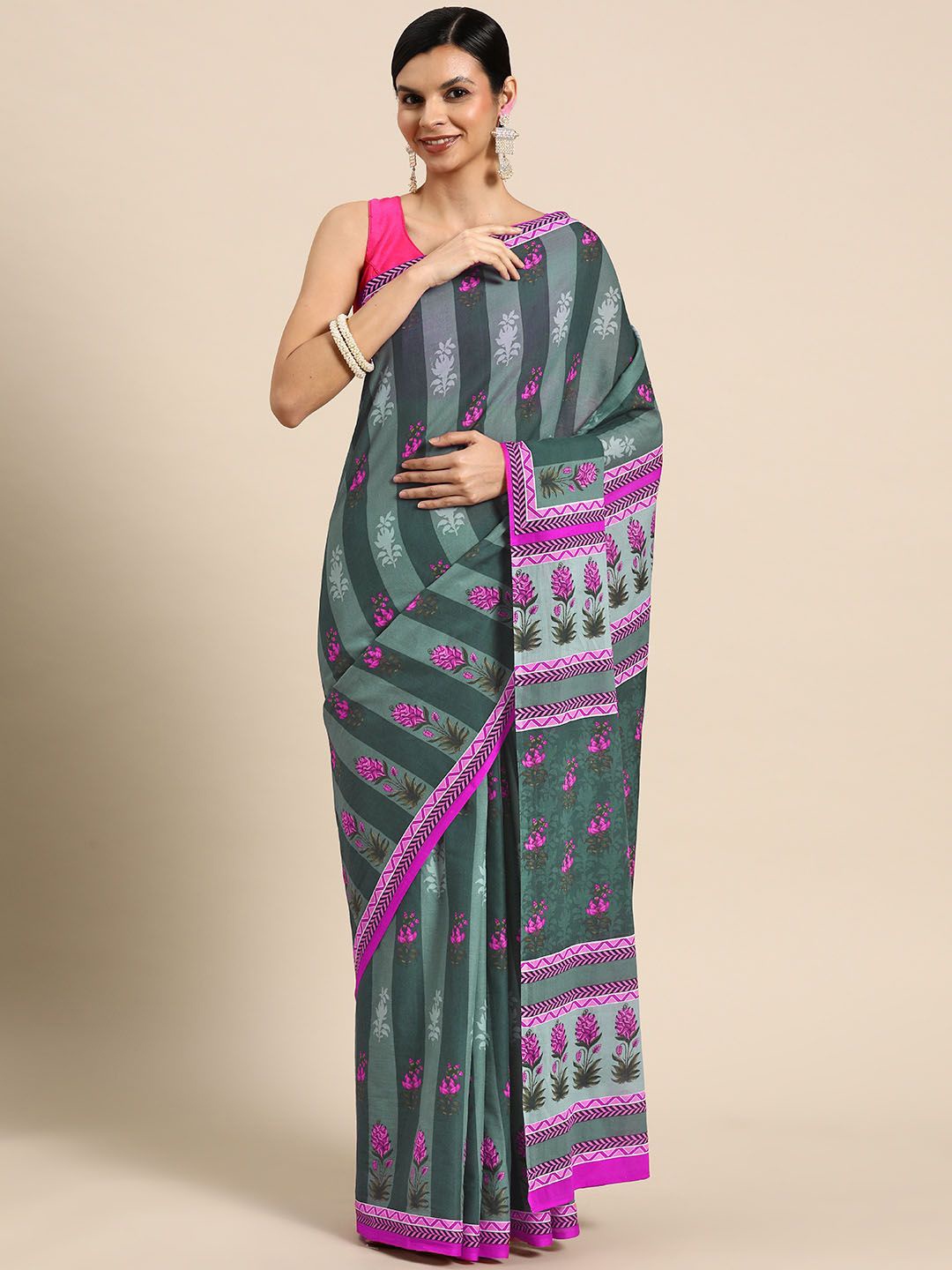 

BUTA BUTI Floral Printed Cotton Saree, Pink