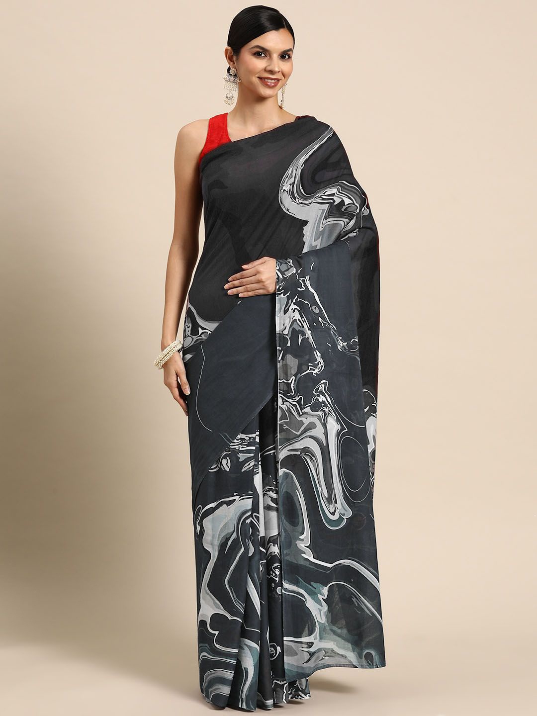 

BUTA BUTI Pure Cotton Saree, Black