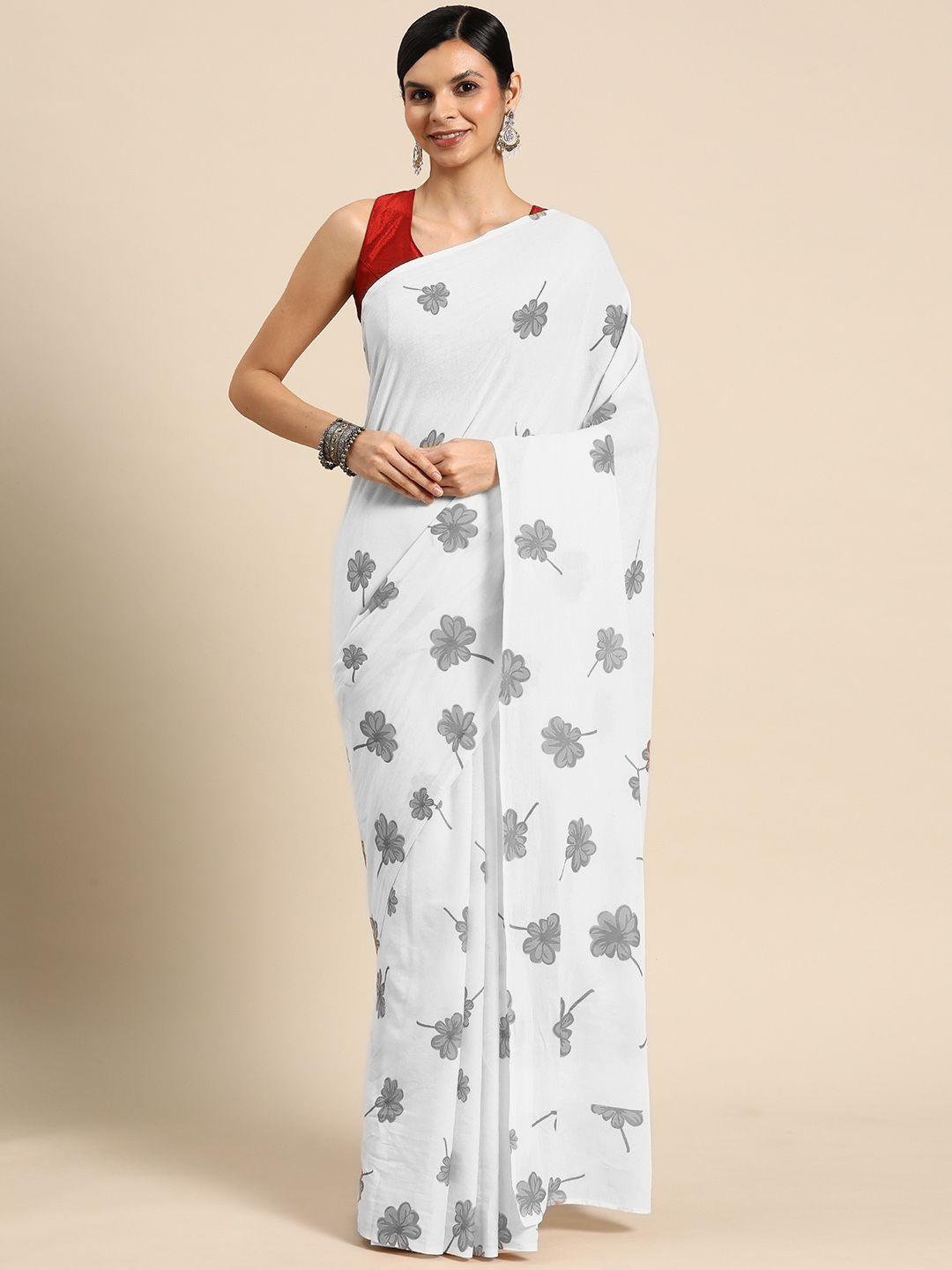 

BUTA BUTI Floral Pure Cotton Saree, Grey