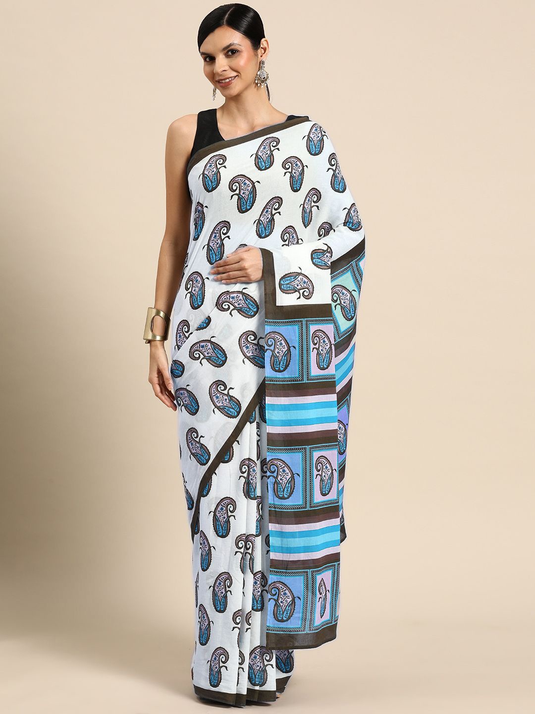 

BUTA BUTI Floral Pure Cotton Saree, Blue