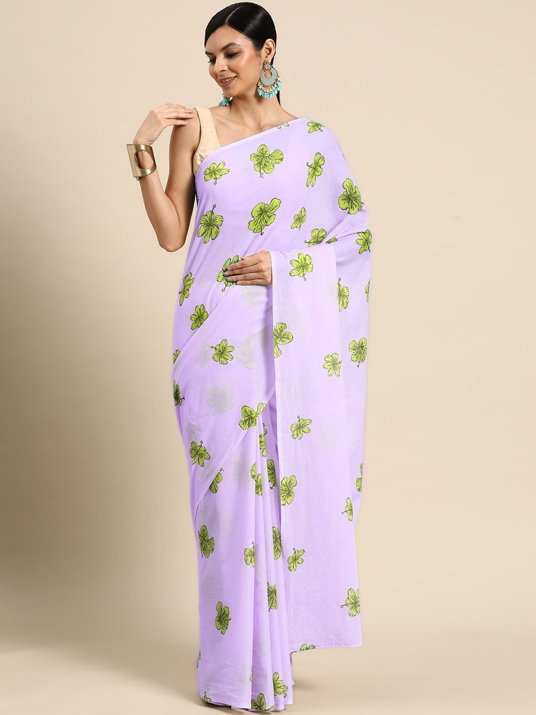 

BUTA BUTI Floral Pure Cotton Saree, Lavender