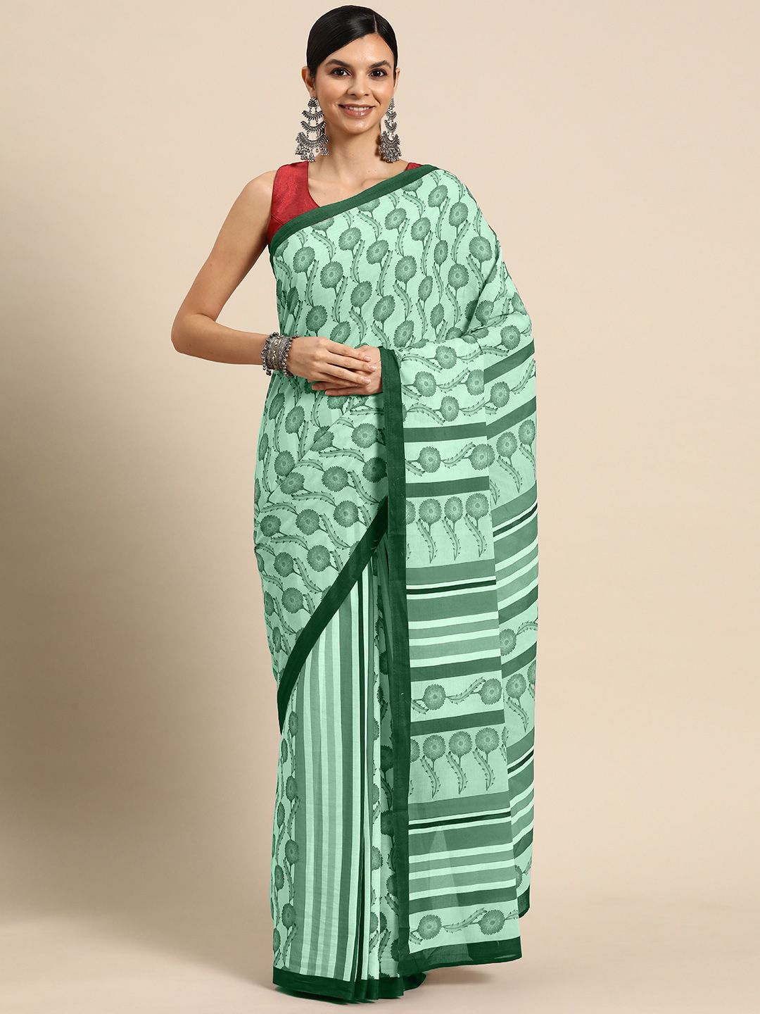 

BUTA BUTI Floral Cotton Saree, Green