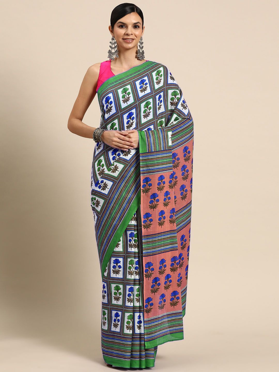 

BUTA BUTI Floral Pure Cotton Saree, Blue