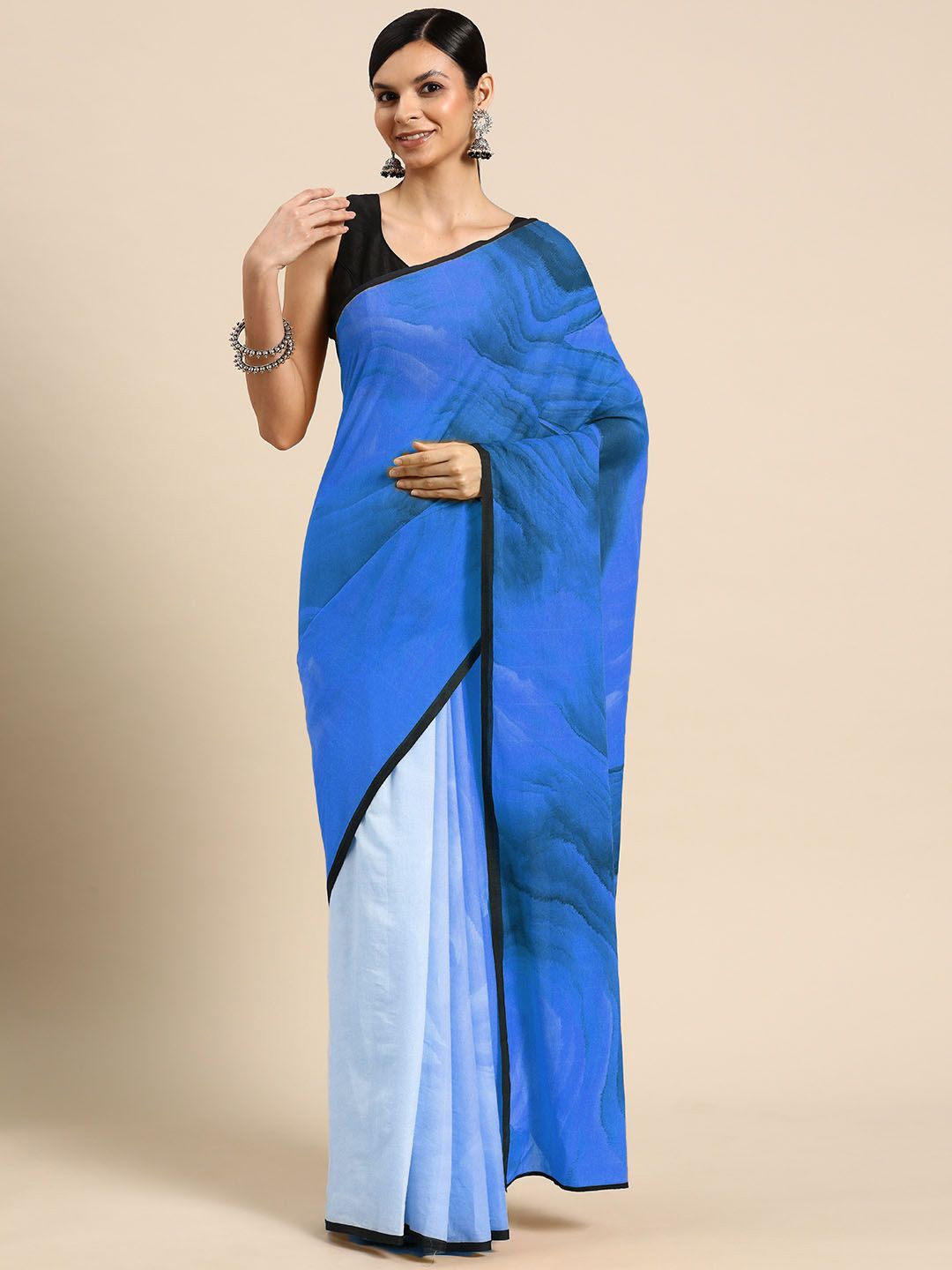 

BUTA BUTI Abstract Printed Cotton Saree, Blue