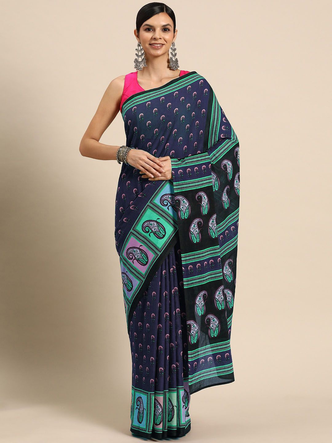 

BUTA BUTI Ethnic Motifs Pure Cotton Saree, Blue