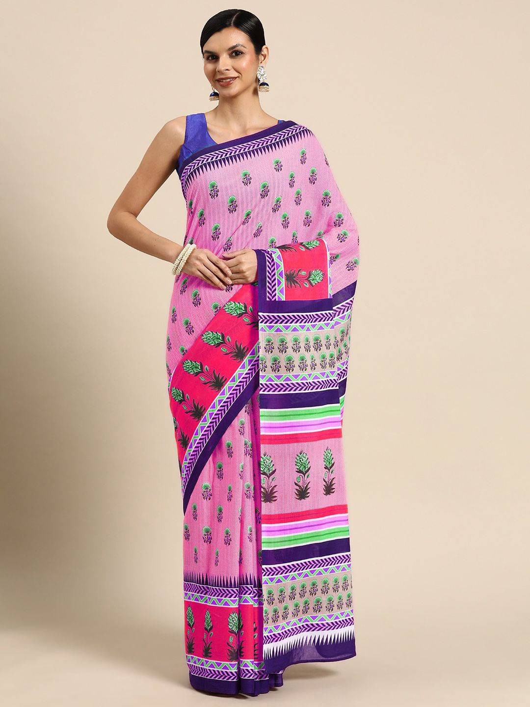 

BUTA BUTI Floral Printed Cotton Saree, Pink