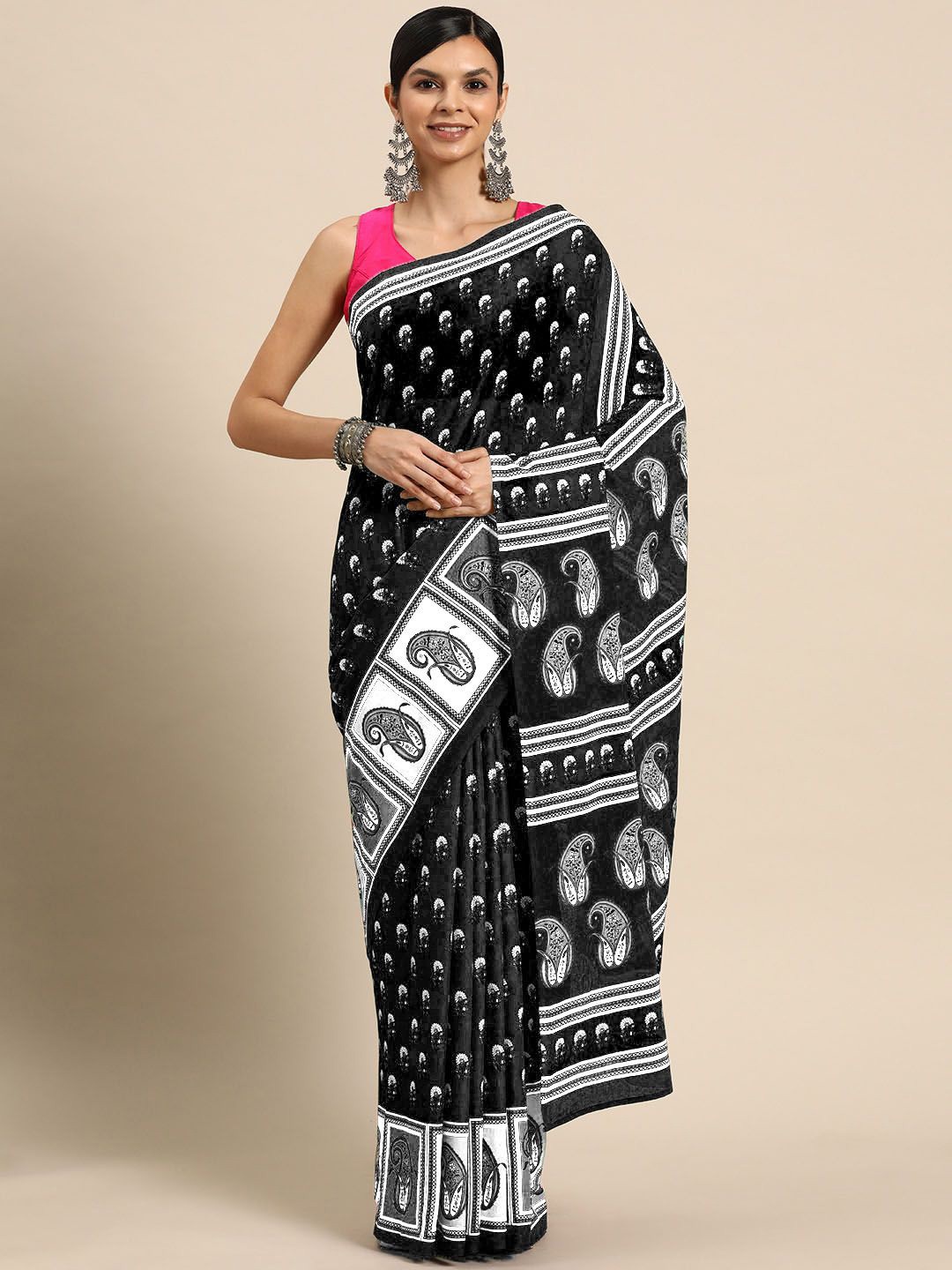 

BUTA BUTI Floral Pure Cotton Saree, Black