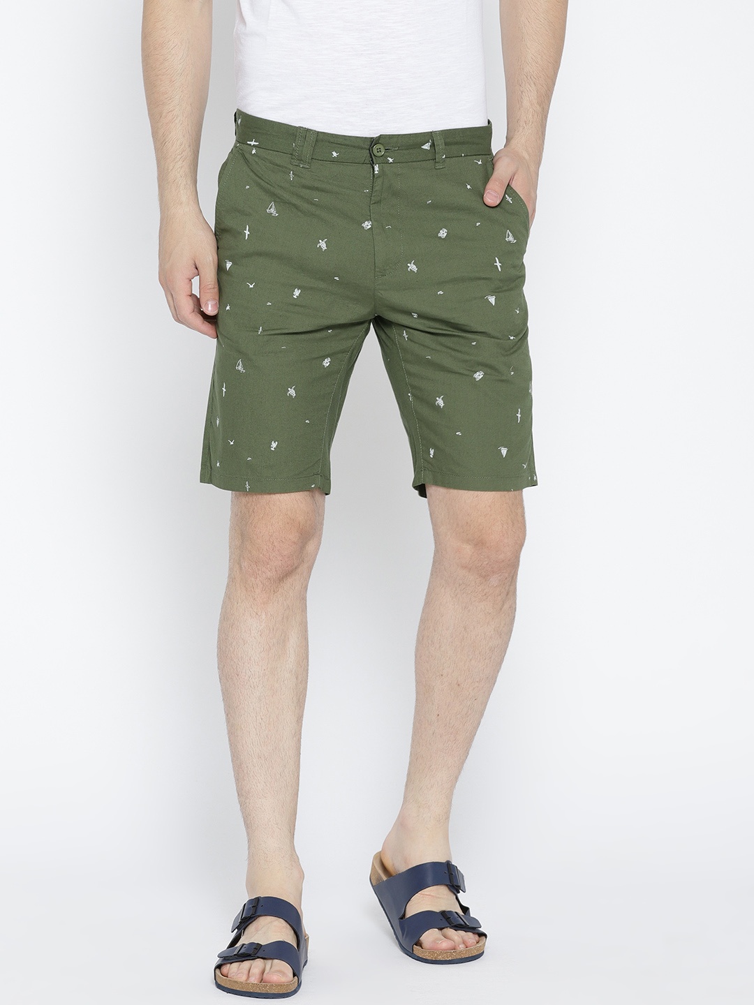 

Colt Men Olive Green Printed Slim Fit Shorts