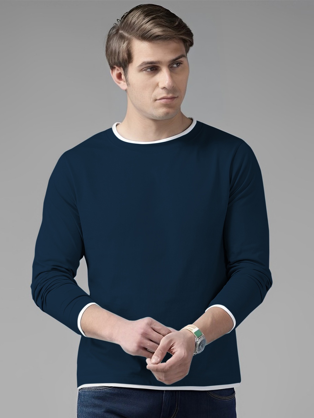 

AUSK Men Solid Round Neck Cotton T-shirt, Teal