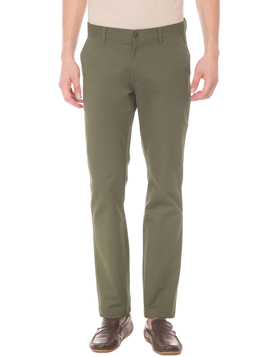 

Ruggers Men Olive Green Skinny Fit Solid Regular Trousers