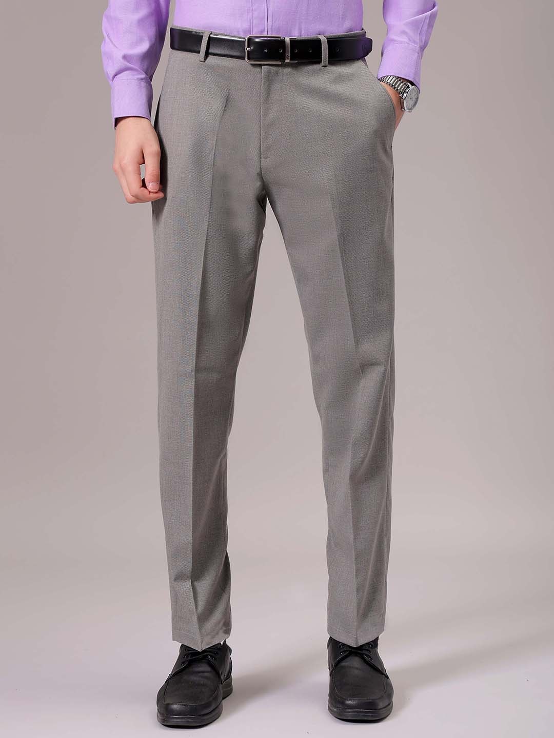

The Indian Garage Co. X Luxe Men Textured Formal Trousers, Grey