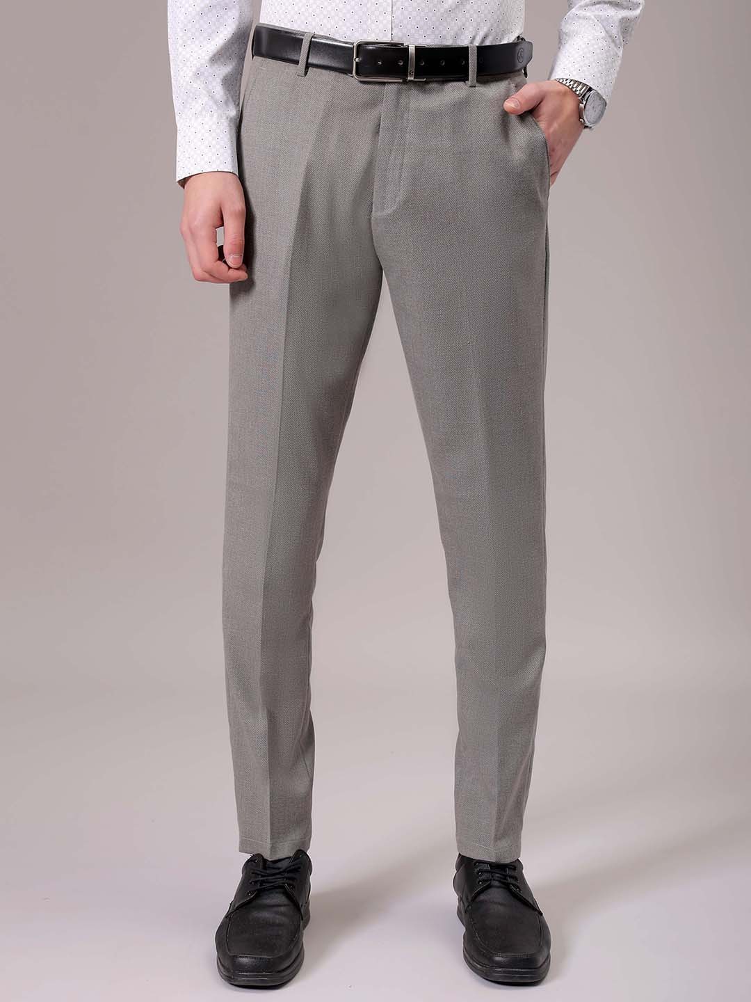 

The Indian Garage Co. X Luxe Men Slim Fit Textured Formal Trousers, Grey