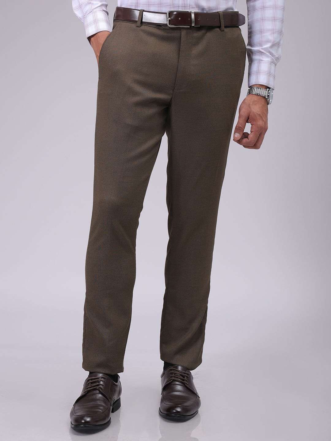 

The Indian Garage Co. X Luxe Men Slim Fit Formal Trousers, Brown