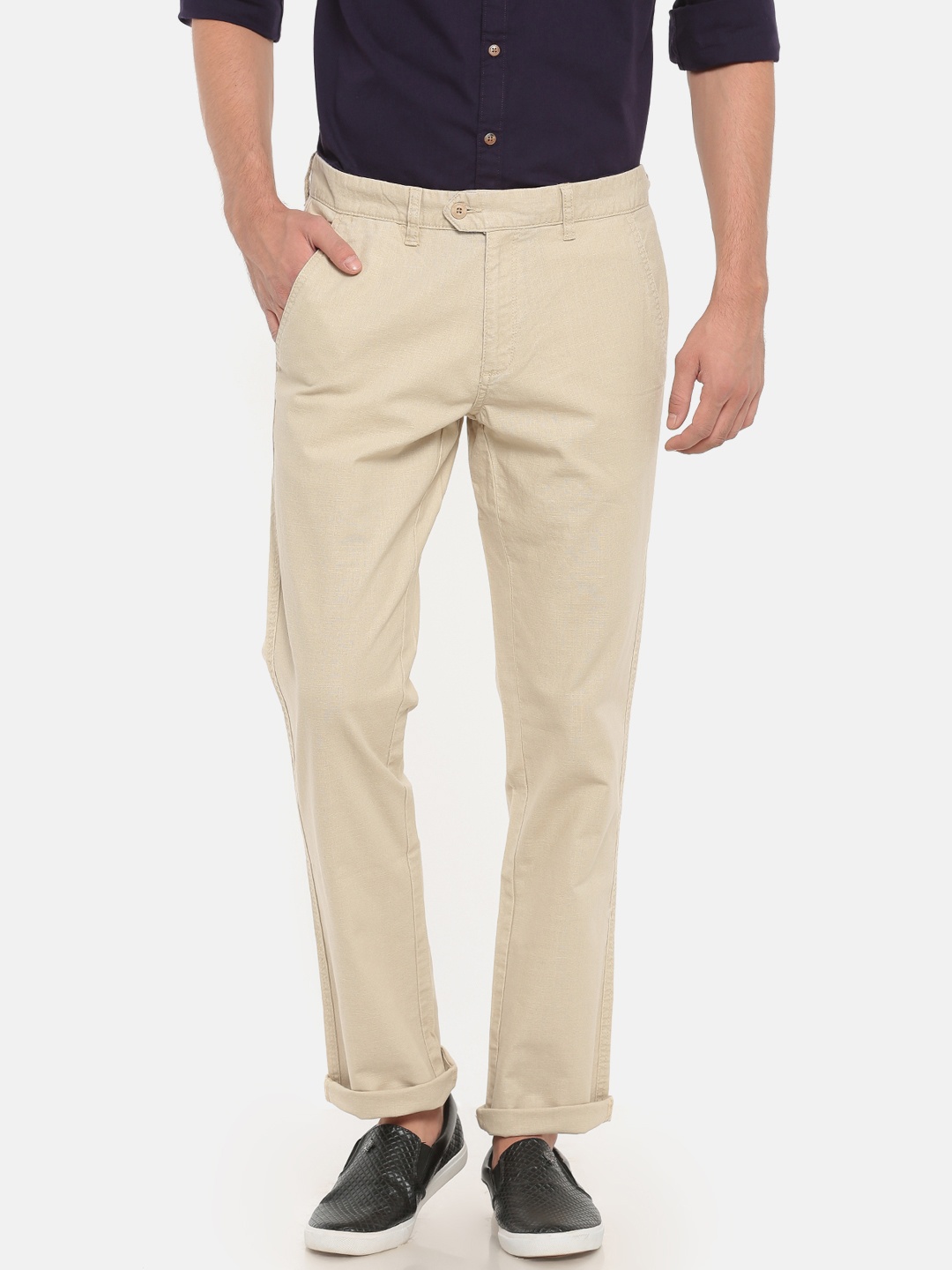 

Ruggers Men Beige Skinny Fit Solid Regular Trousers