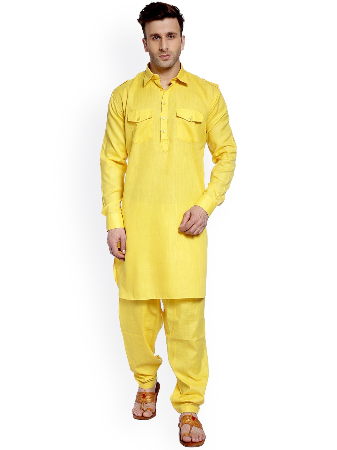 

Hangup Men Yellow Solid Straight Kurta