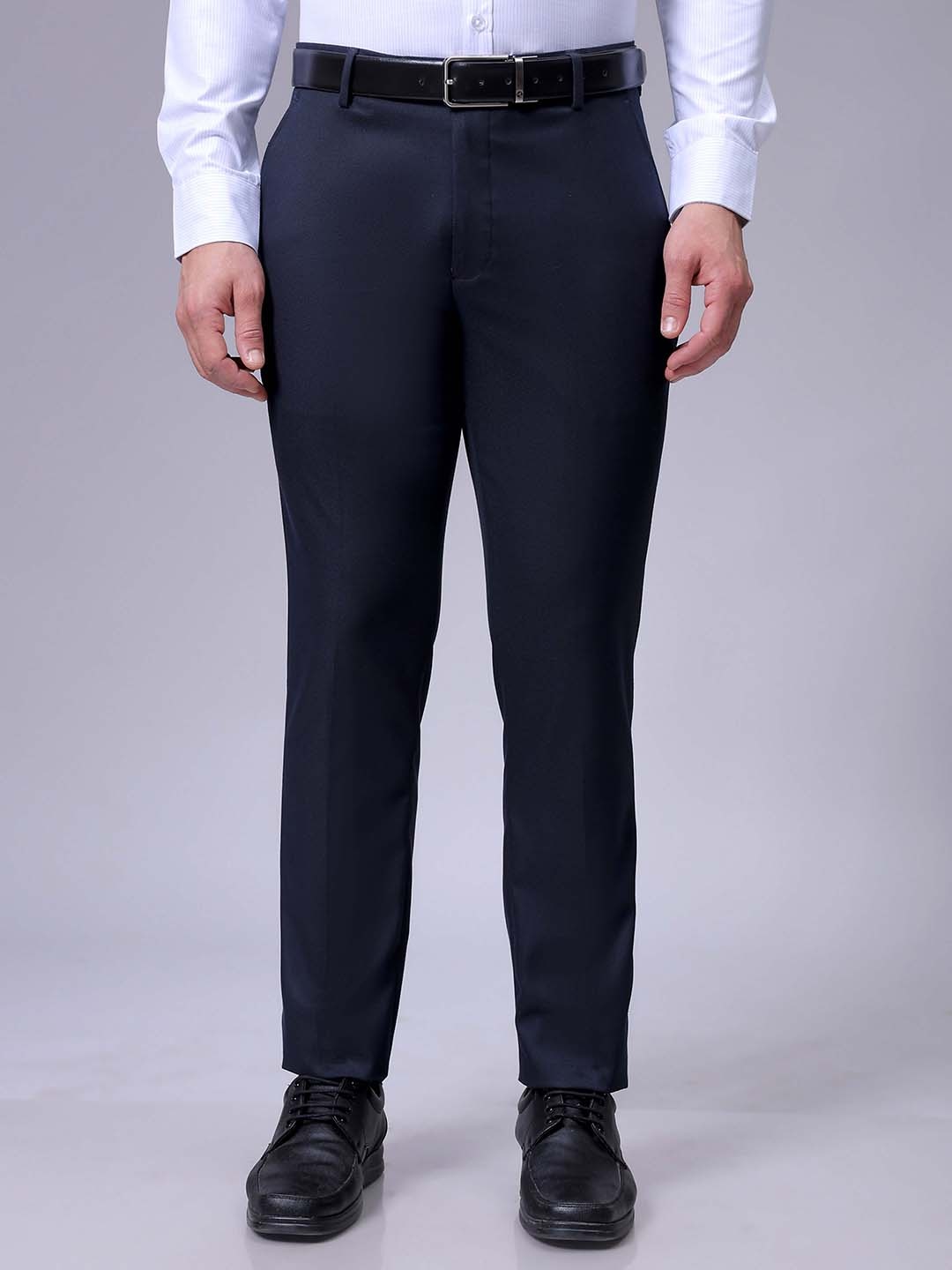 

The Indian Garage Co. X Luxe Men Slim Fit Formal Trousers, Navy blue