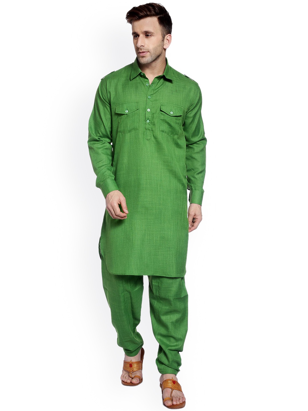 

Hangup Men Green Solid Straight Kurta