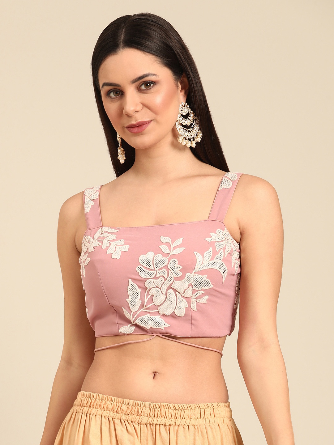 

Ethnovog Floral Embroidered Thread Work Georgette Saree Blouse, Pink