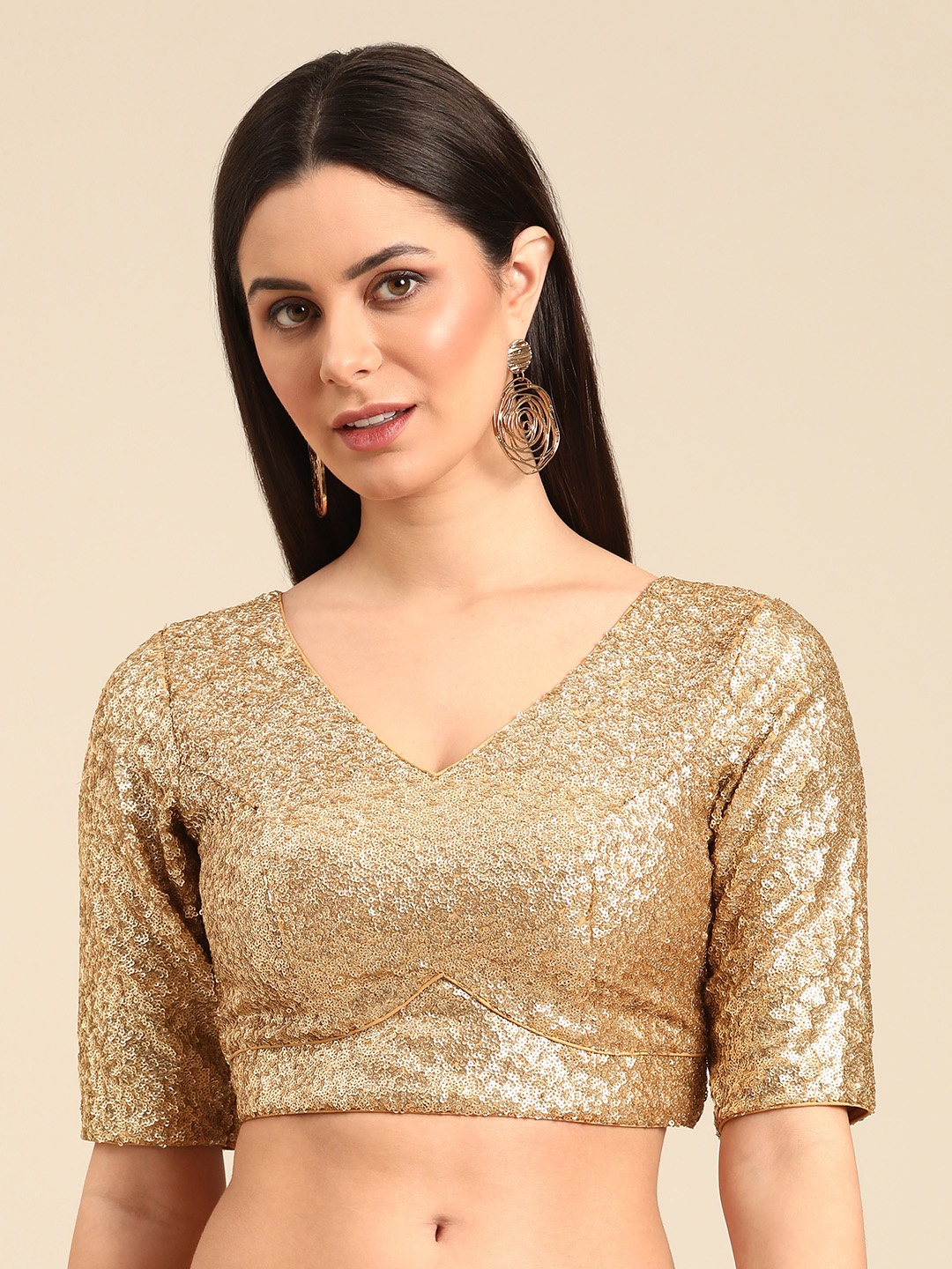 

Ethnovog Sequinned Georgette Ready To Wear Blouse, Beige