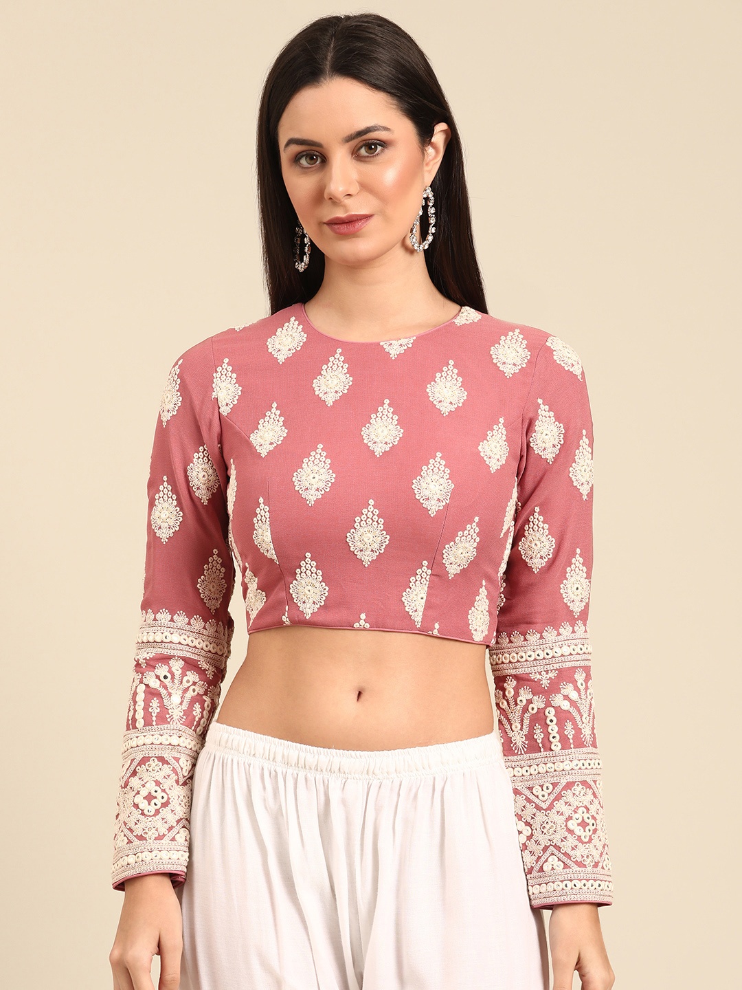 

Ethnovog Embroidered Georgette Ready To Wear Blouse, Mauve