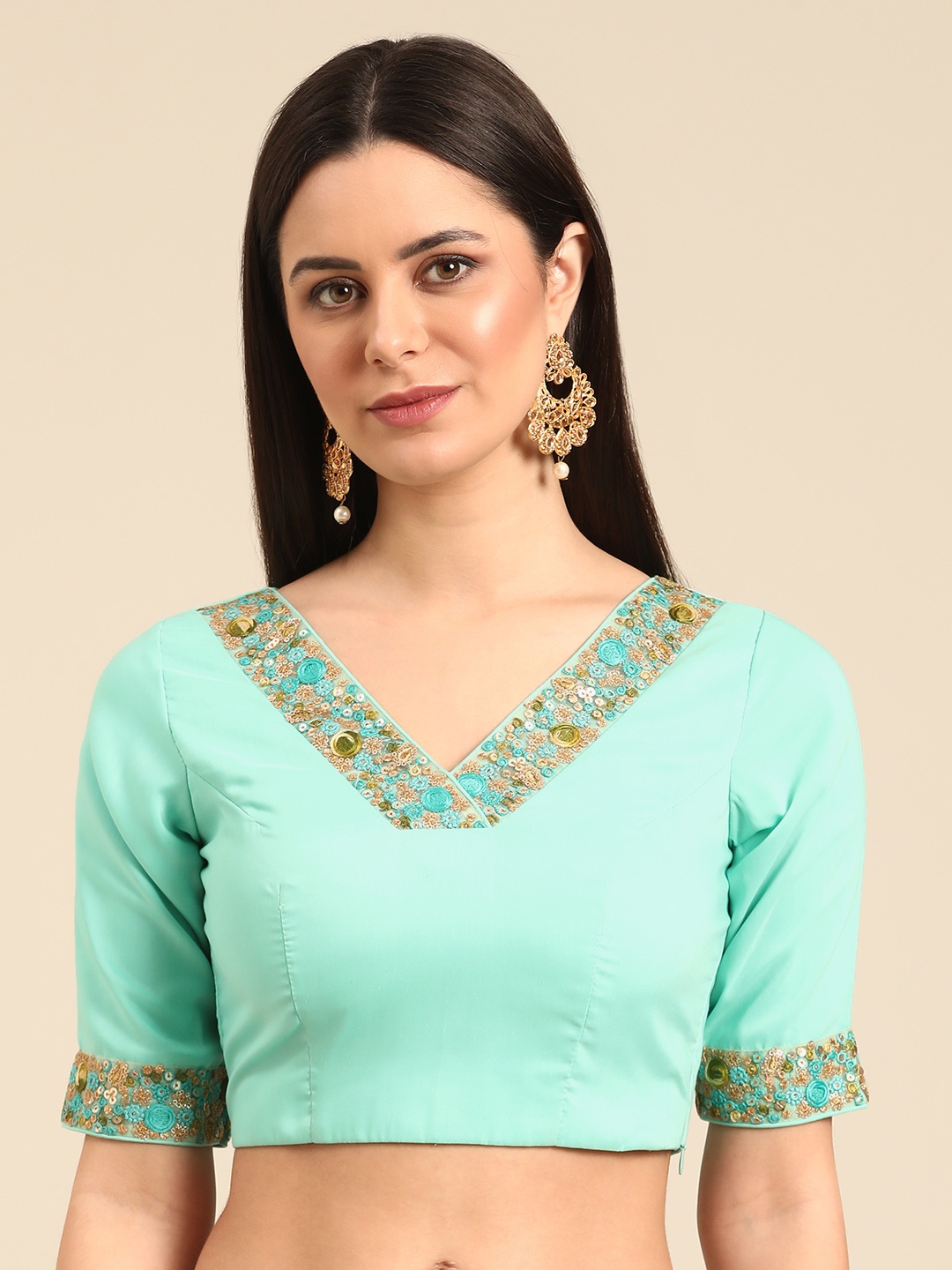 

Ethnovog Embroidered Ready To Wear Blouse, Sea green