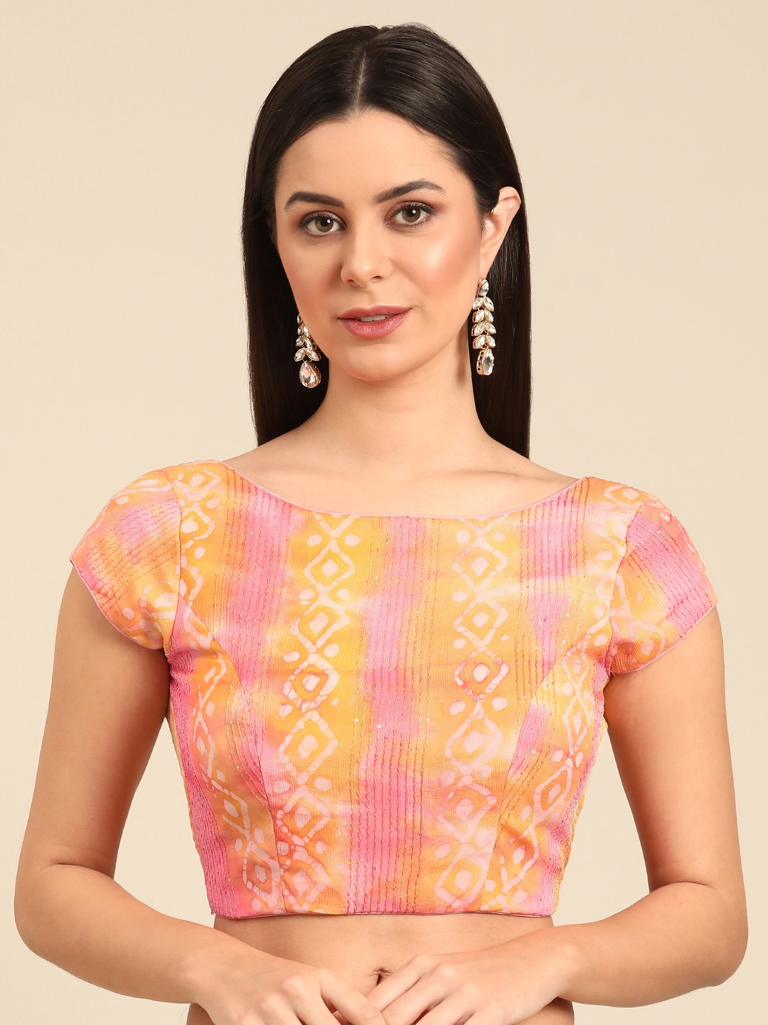 

Ethnovog Batik Printed Sequinned Ready To Wear Blouse, Yellow