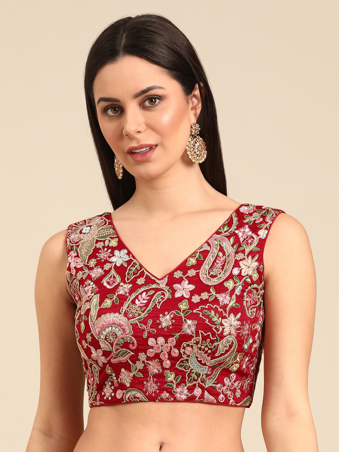 

Ethnovog Embroidered Sequinned Saree Blouse, Maroon