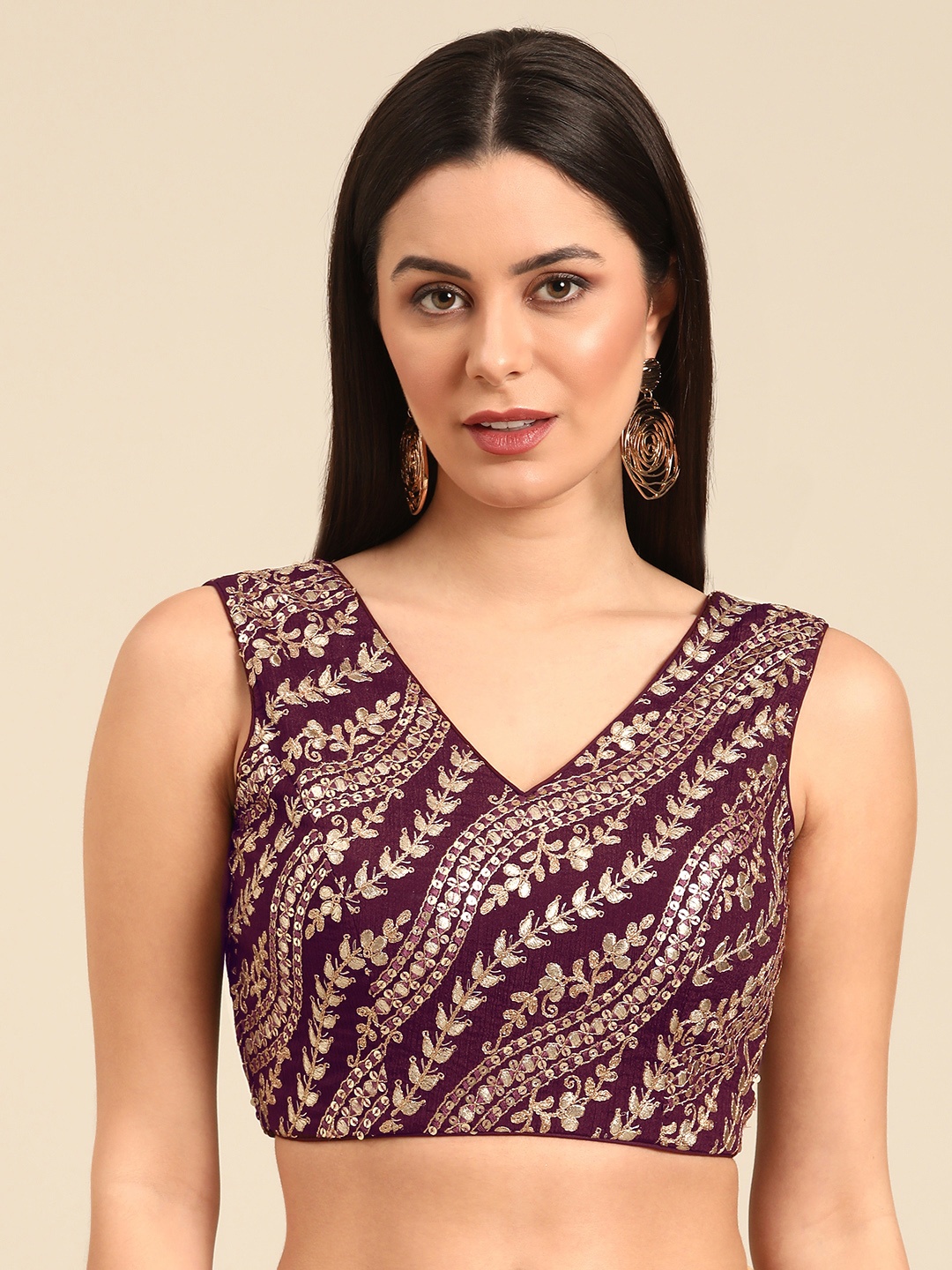 

Ethnovog Embroidered Sequinned Saree Blouse, Burgundy