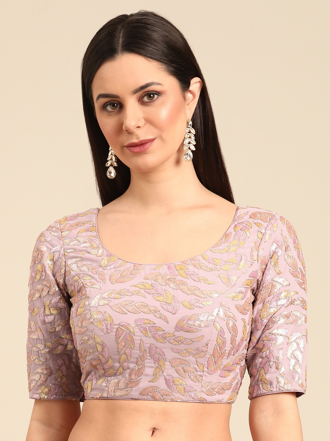 

Ethnovog Embroidered Sequinned Georgette Saree Blouse, Mauve