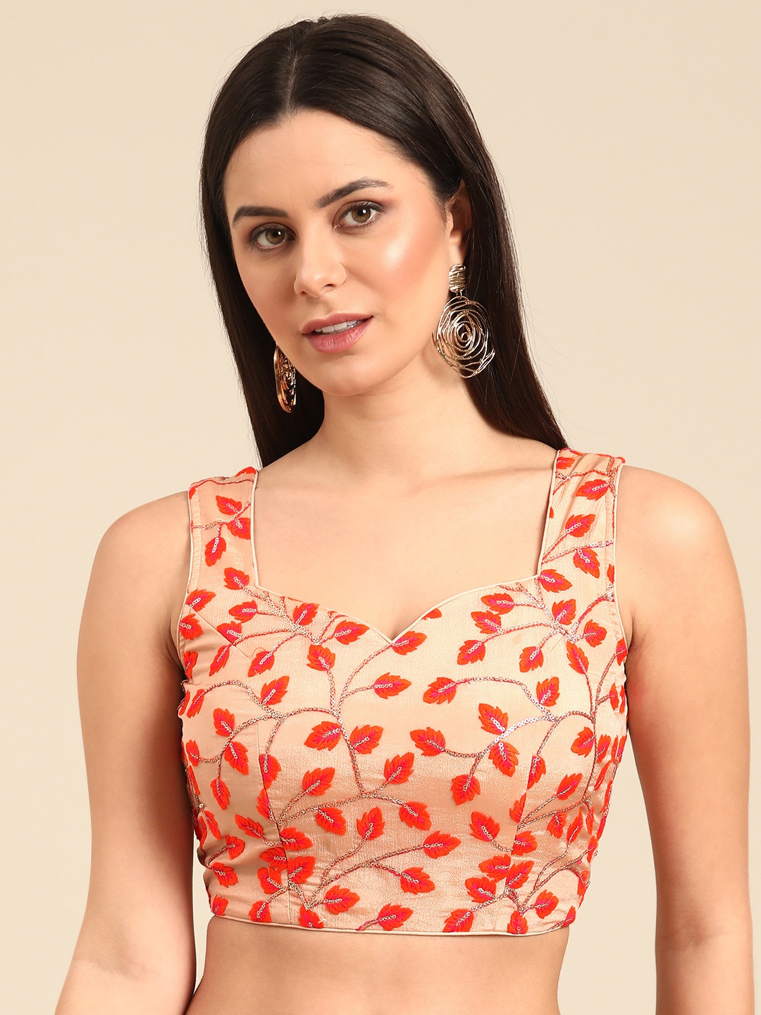 

Ethnovog Embroidered Sequinned Saree Blouse, Peach