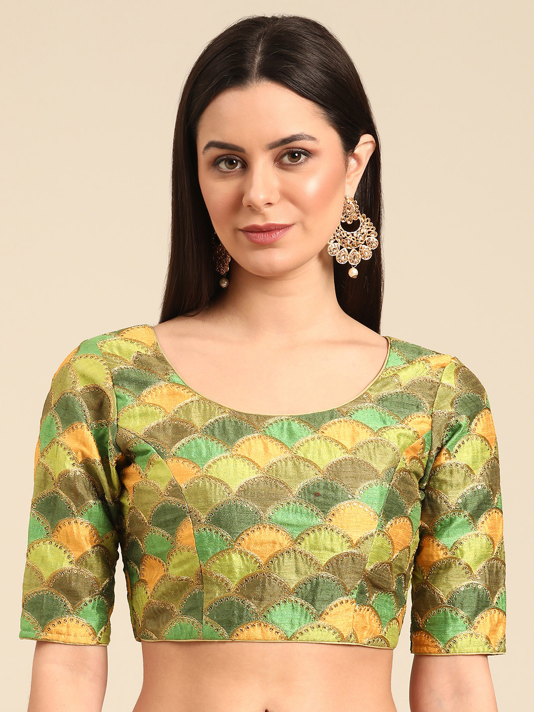 

Ethnovog Embroidered Ready To Wear Blouse, Olive