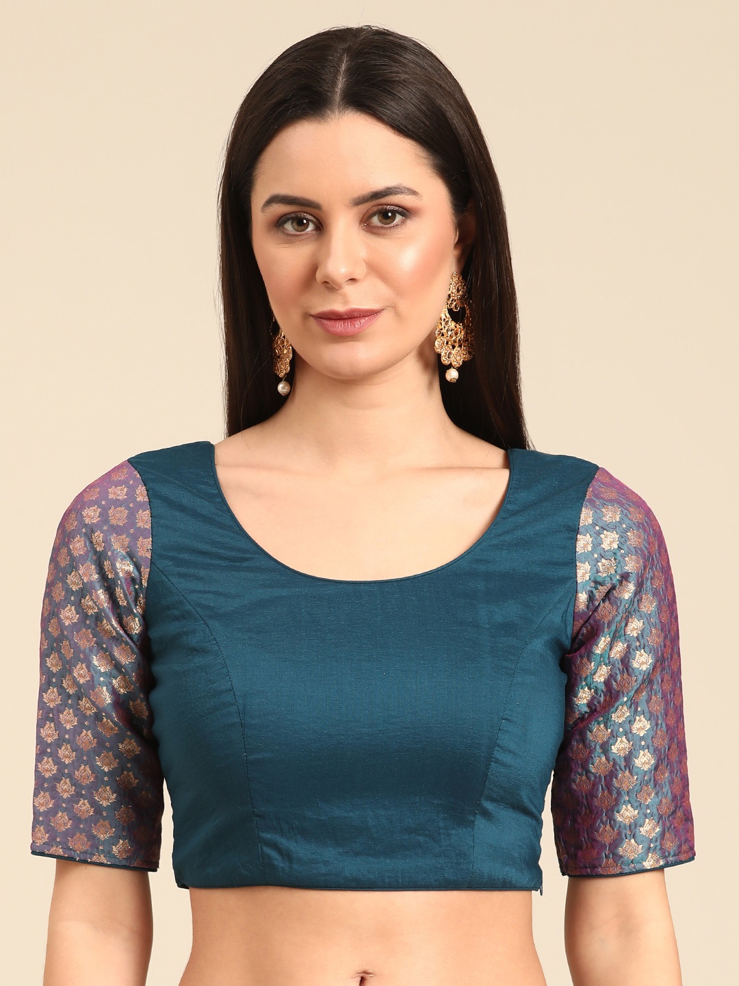 

Ethnovog Embroidered Jacquard Ready To Wear Blouse, Blue