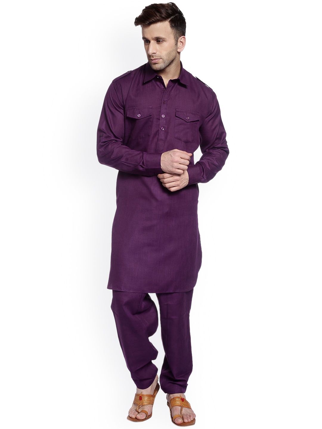 

Hangup Men Purple Solid Straight Kurta