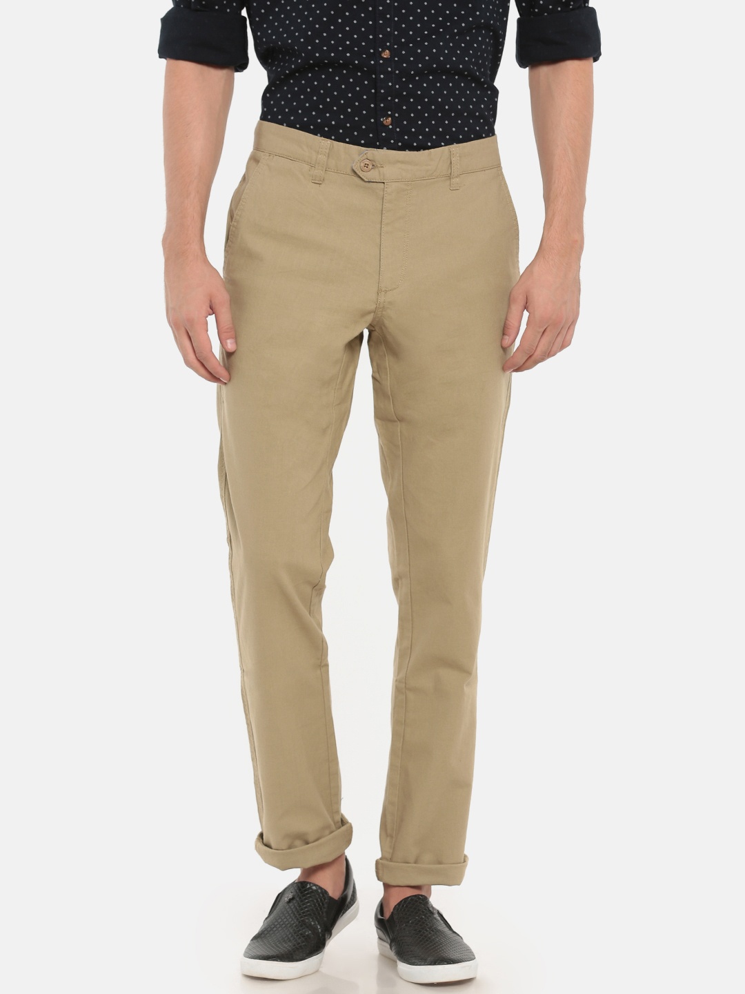 

Ruggers Men Beige Solid Urban Slim Fit Regular Trousers