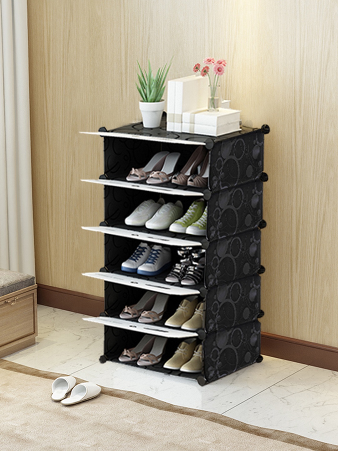 

Urban Choice Black 5 Layers Printed Shoe Rack With Door