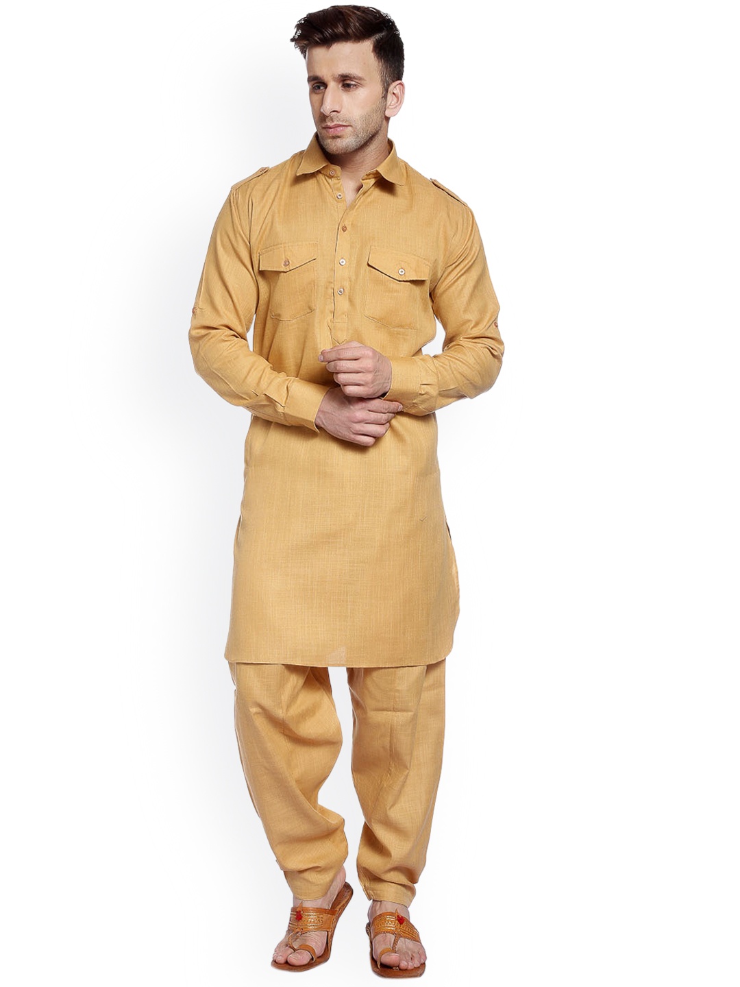 

Hangup Men Beige Solid Straight Kurta
