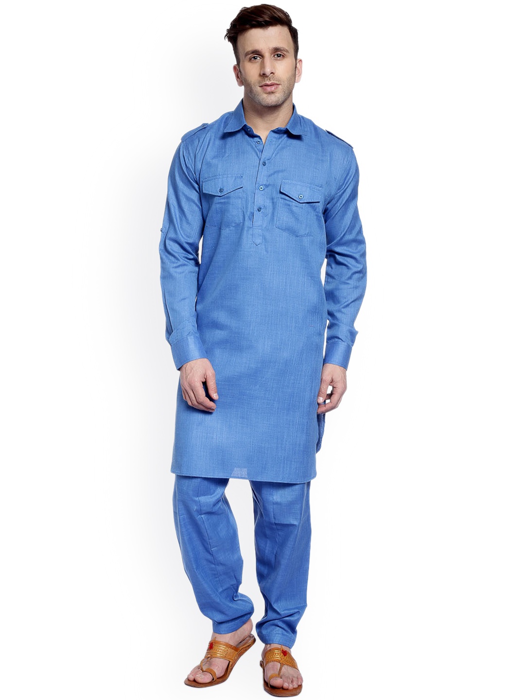 

Hangup Men Blue Solid Straight Kurta