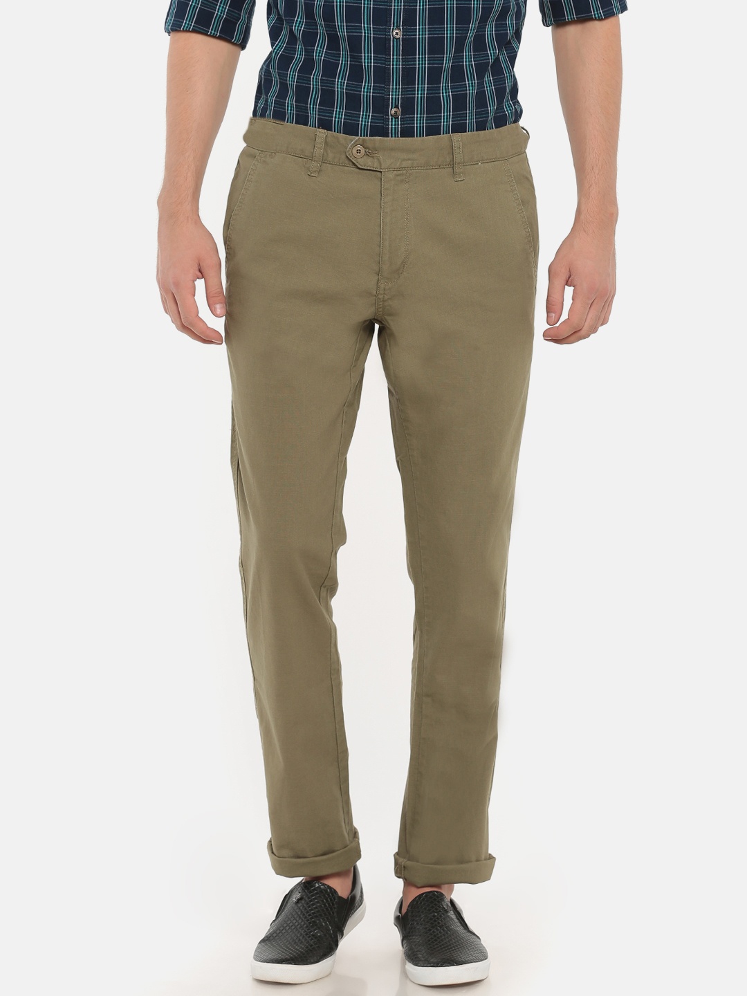 

Ruggers Men Olive Green Urban Slim Regular Fit Solid Trousers