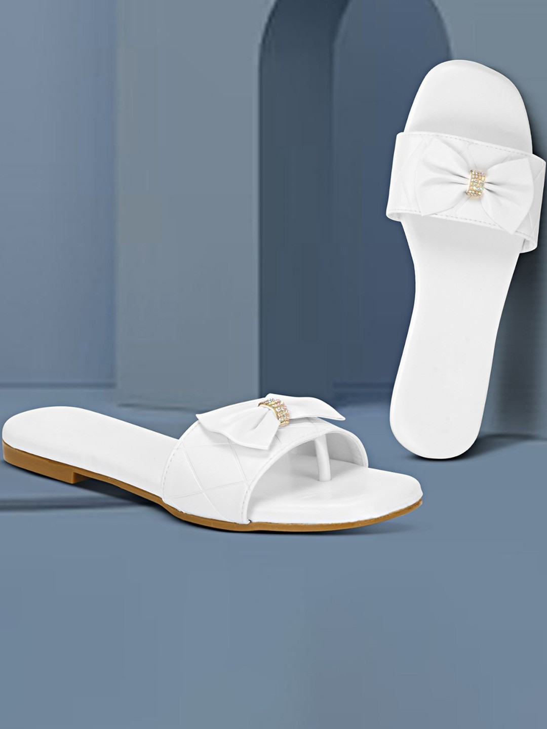 

BAESD Women Embellished Open Toe Flats with Bows, White