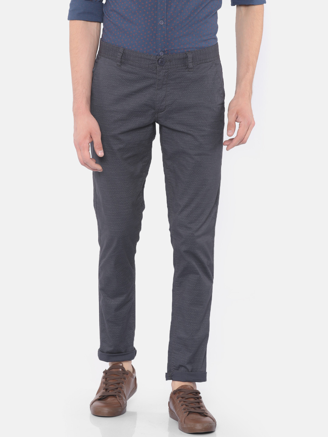 

Cherokee Men Charcoal Grey Regular Fit Printed Regular Trousers